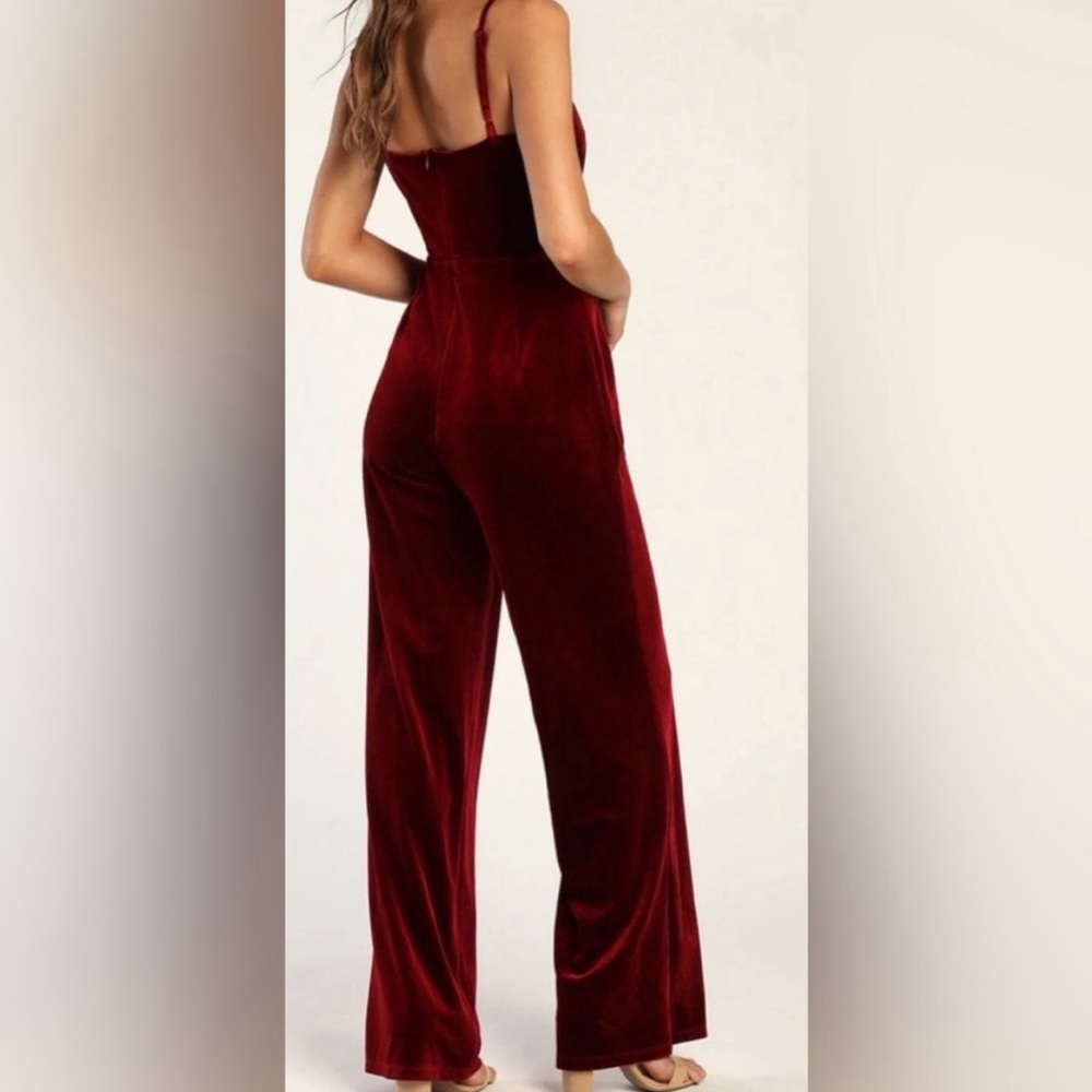 Lulu's - Red Velvet Wide-leg Jumpsuit - Size Small - Picture 2 of 8